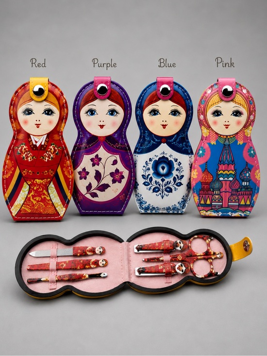 Other - Russian Doll Manicure Set Matryoshka Nail Kit Travel Case Red Blue Pink Purple🪆